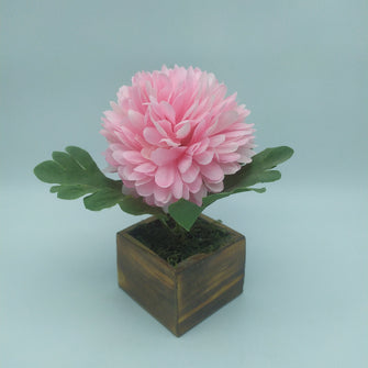Artificial Chrysanthemum bunch in wooden pot ( Height : 16 x Width : 10 )