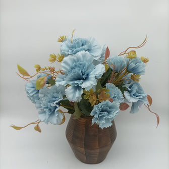 Artificial carnation in wood drum pot ( Height : 34 x Width 15 )