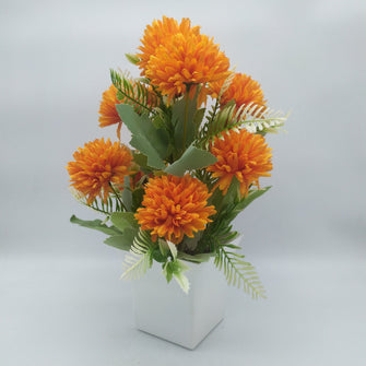 Artificial Marigold bunch in plastic pot ( Height : 32 x Width : 18 )