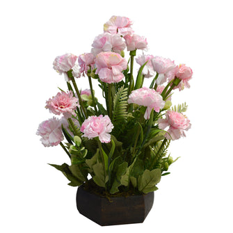 Artificial Carnation Flowers in Wood Hexagun Pot
