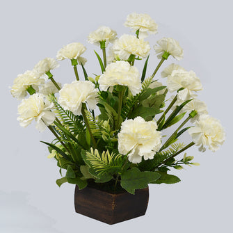 Artificial Carnation Flowers in Wood Hexagun Pot