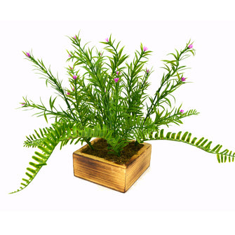 Artificial Grass Flowers Plant in Wood Square pot