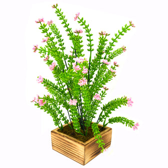 Artificial Bush Flower Plant in Wood Square pot