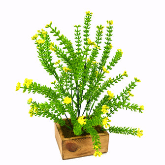 Artificial Bush Flower Plant in Wood Square pot