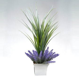 Artificial Lemon Grass with Lavender in Ruby pot