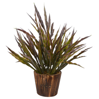 Artificial Bamboo Grass in Round Wood Pot