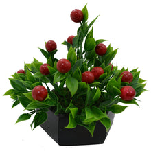 Artificial Strawberry Fruit Bonsai in Wood Hexagun Pot