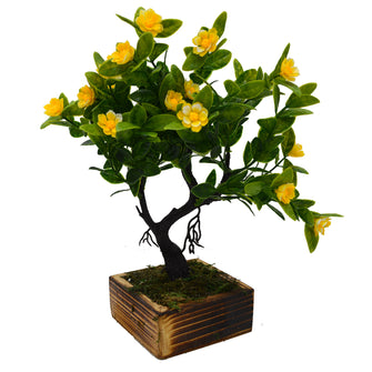 Flower Artificial Bonsai Plant in Wood Square Pot