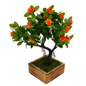 Flower Artificial Bonsai Plant in Wood Square Pot