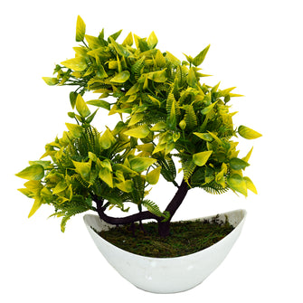 Leave Bush Artificial Bonsai Plant in Boat Shape Pot