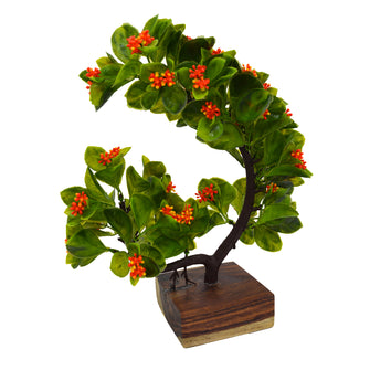 Artificial Leave Bonsai Plant in Natural Teak Wood Log