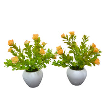 Artificial Rubber Rose Plant (Set of 2)  With Small Apple Pot