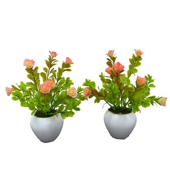 Artificial Rubber Rose Plant (Set of 2)  With Small Apple Pot