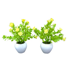 Artificial Rubber Rose Plant (Set of 2)  With Small Apple Pot