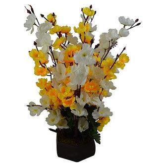 Artificial Cherry Blossom Flowers with Wooden Pot (Height - 45 cm)