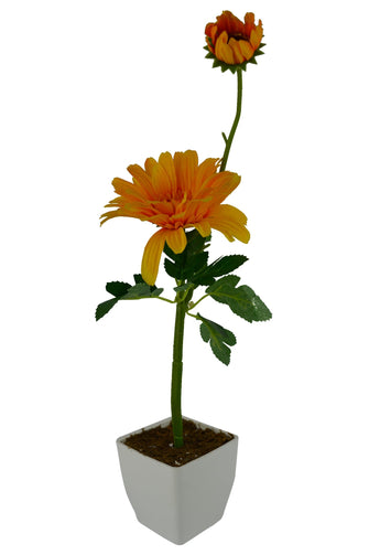 Artificial Flower Gerbera Stick with Square White Pot