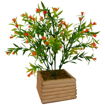 Artificial Spring Flower Bush in Wood Square Pot (Height - 28 cm)
