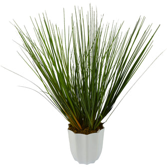 Artificial Green Grass Plant with Round White Pot