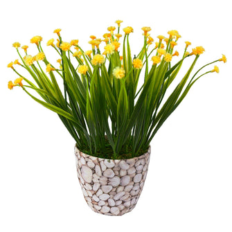 Artificial Flowers Grass Flowers Bush Plant with Texture Pot (Height - 20 cm)