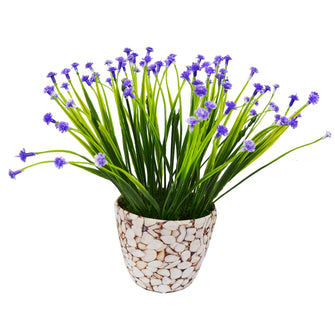 Artificial Flowers Grass Flowers Bush Plant with Texture Pot (Height - 20 cm)