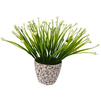 Artificial Flowers Grass Flowers Bush Plant with Texture Pot (Height - 20 cm)