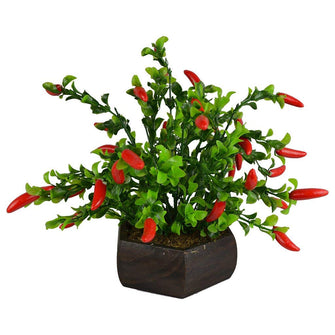 Artificial Bonsai Fruit Plant Chili with Wood Hexagon Pot (Height : 28 cm)